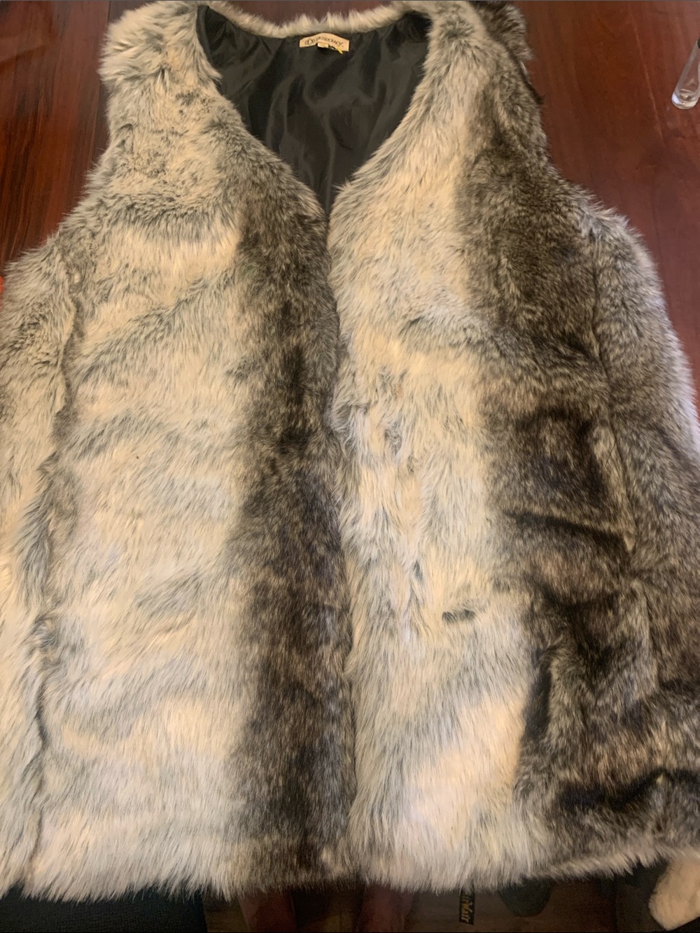Democracy Faux Fur Vest in Gray and Cream